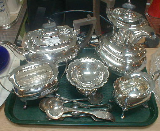 Appraisal: Silver bon bon dish four piece silver plated tea set