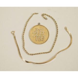 Appraisal: k Kanji Pendant Two k Bracelets Lot comprising a k