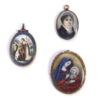 Appraisal: American or Continental portrait miniatures American or Continental portrait miniatures