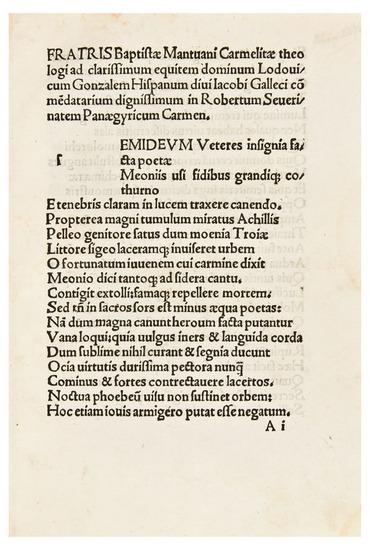 Appraisal: MANTUANUS Baptista In Robertum Severinatem panaegyricum carmen Venice Jacobus Pentius