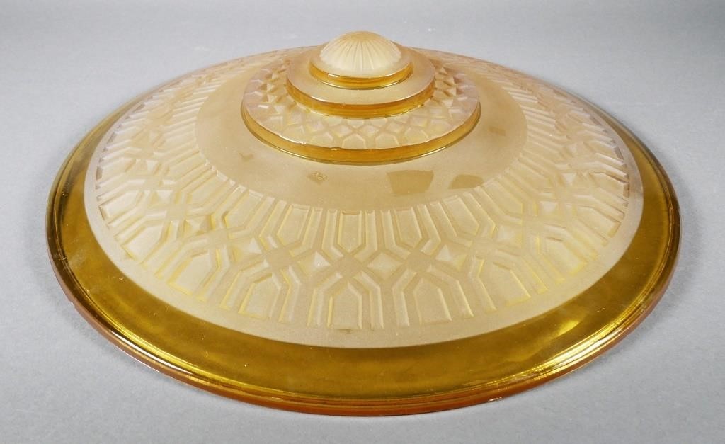 Appraisal: Vintage amber French Art Deco frosted glass shade Measures -