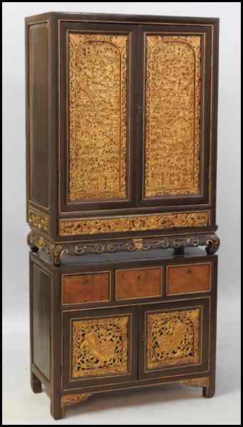 Appraisal: CHINESE GILTWOOD CABINET Comprised of a two door cabinet above