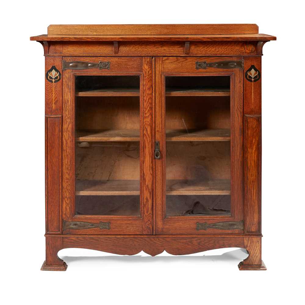 Appraisal: ENGLISH ART NOUVEAU BOOKCASE CIRCA oak with specimen wood and