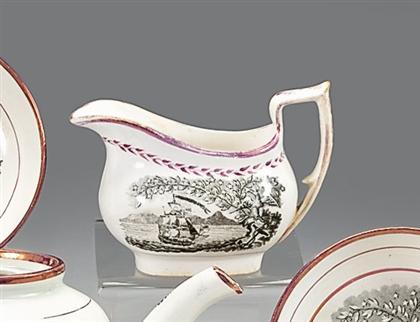 Appraisal: Black transfer printed pink lustre creamer circa Oval form decorated