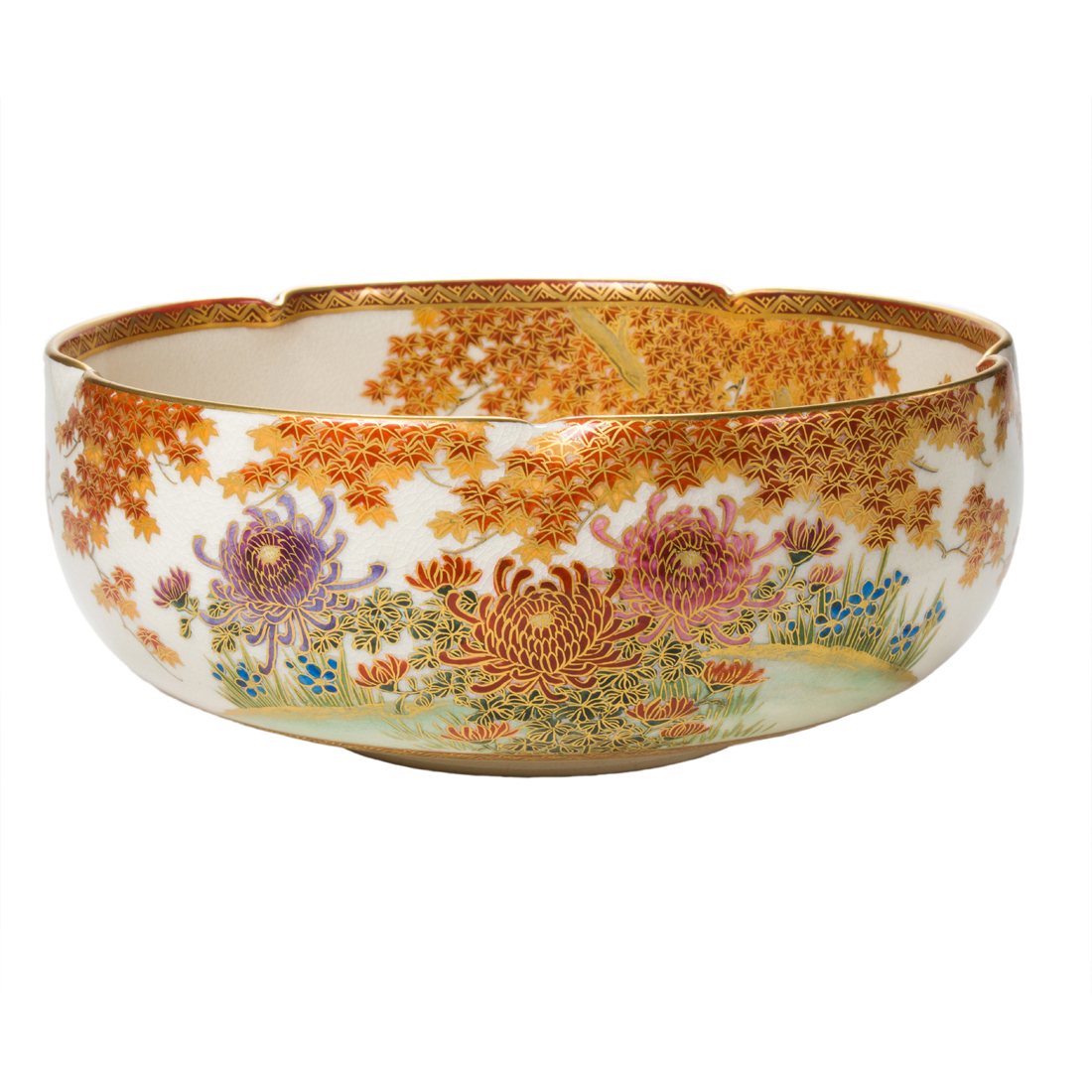 Appraisal: JAPANESE SATSUMA FOLIATED BOWL Japanese Satsuma foliated bowl the pentalobed