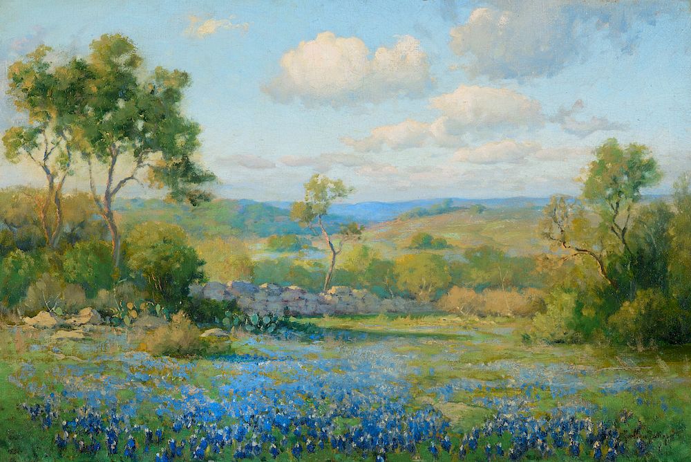 Appraisal: Porfirio Salinas - Texas Hill Country with Bluebonnets Exclusive on