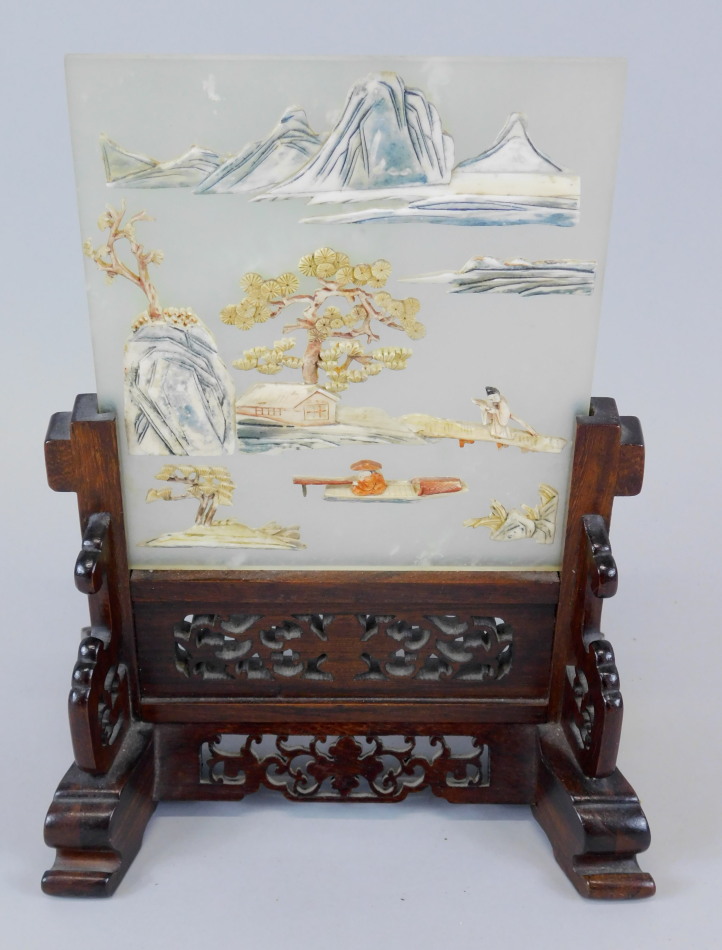 Appraisal: A modern Oriental table screen with raised decoration of figures