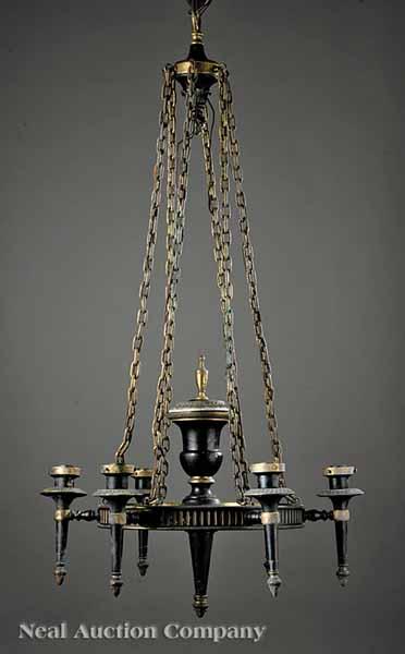 Appraisal: An Antique French Empire-Style T le Peinte Six-Light Chandelier corona