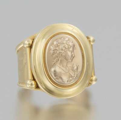 Appraisal: An Italian Gold Cameo Ring k yellow gold ring with