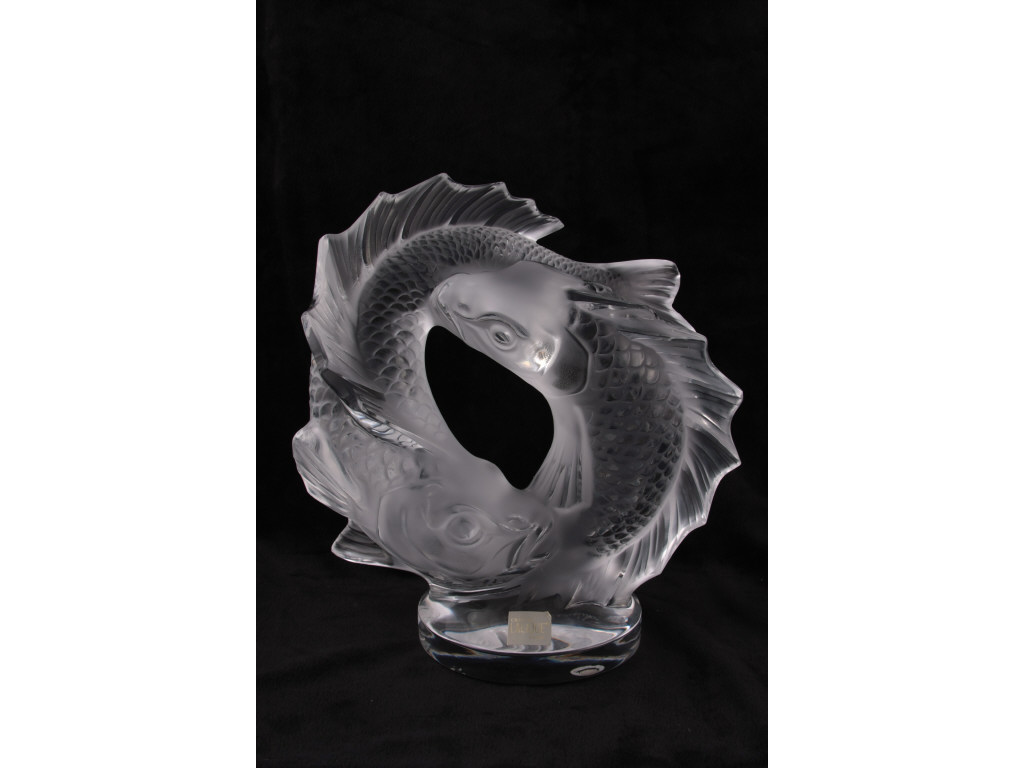 Appraisal: Two Poissons Figure by Lalique Crystal entwined clear frosted and