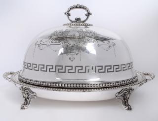 Appraisal: ENGLISH SILVER PLATE MEAT COVER AND PLATTER Late th Early