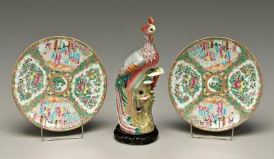 Appraisal: Three pieces Chinese famille rose figure of phoenix perched on