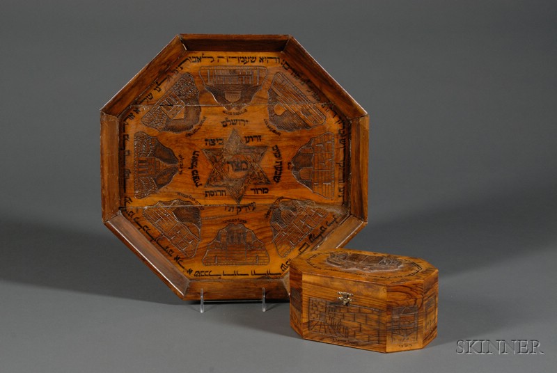 Appraisal: Olivewood Etrog Box and Seder Plate Jerusalem early th century