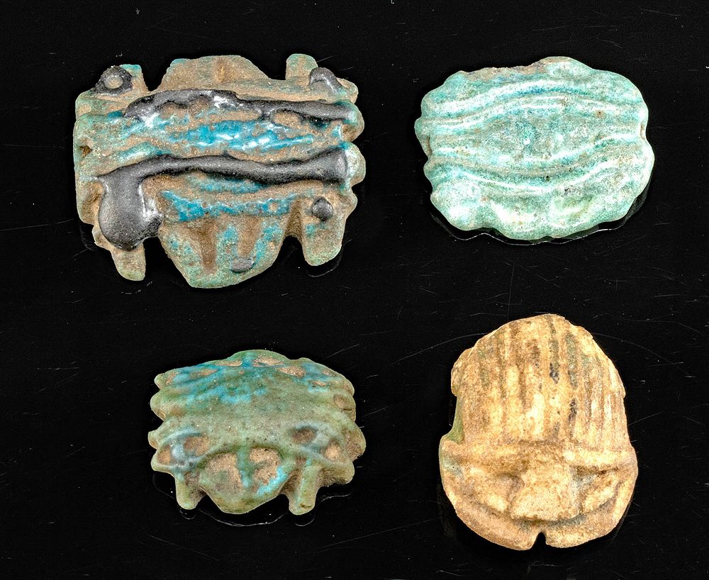 Appraisal: Egyptian Glazed Faience Amulets - Scarab Wadjets Egypt Late Dynastic