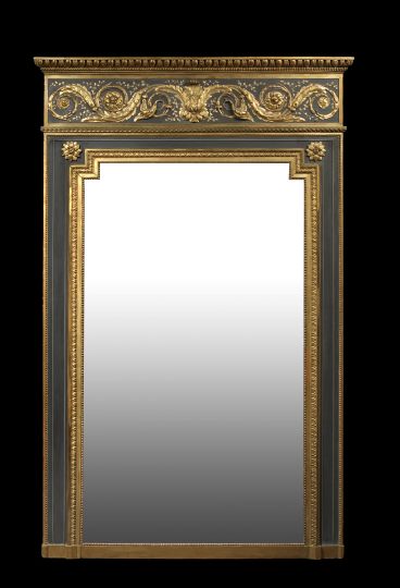 Appraisal: Stately French Carved Parcel-Gilt and Smoky Charcoal-Painted Beechwood Overmantel Mirror