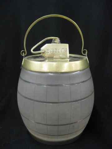 Appraisal: English Biscuit Jar frosted cut glass barrel form brass lid