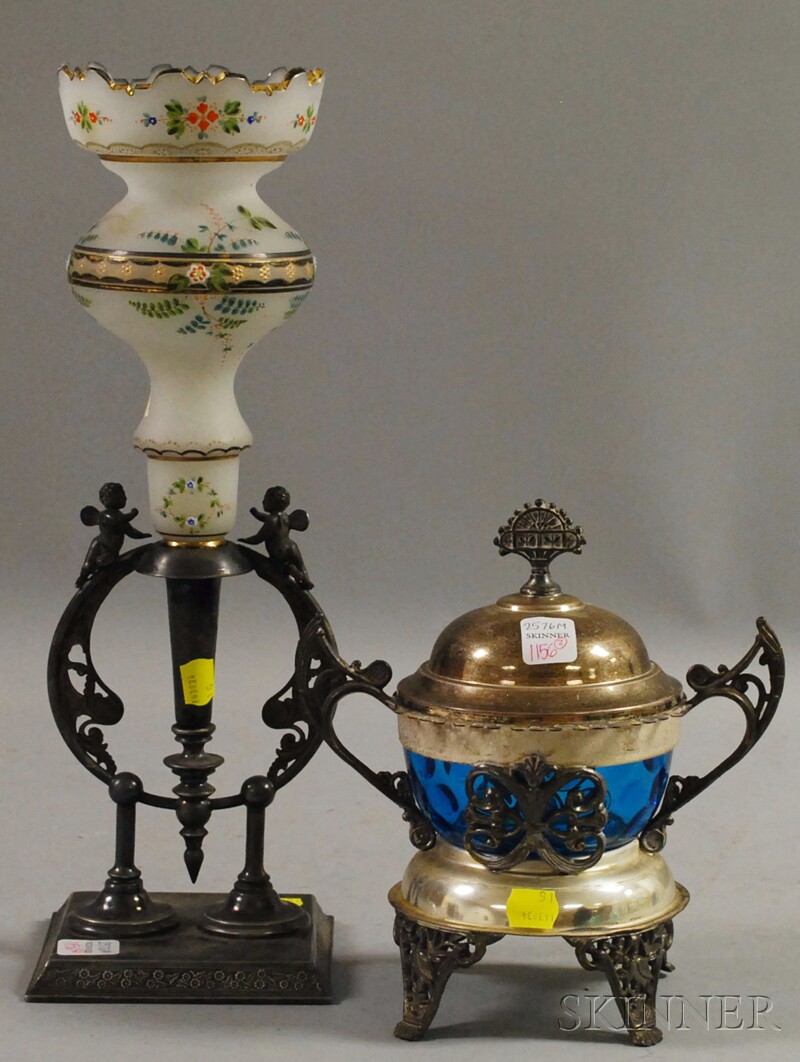 Appraisal: Two Victorian Aesthetic Silver-plated and Art Glass Table Items a