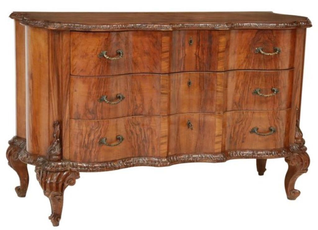 Appraisal: Italian figured walnut commode early th c having shaped top