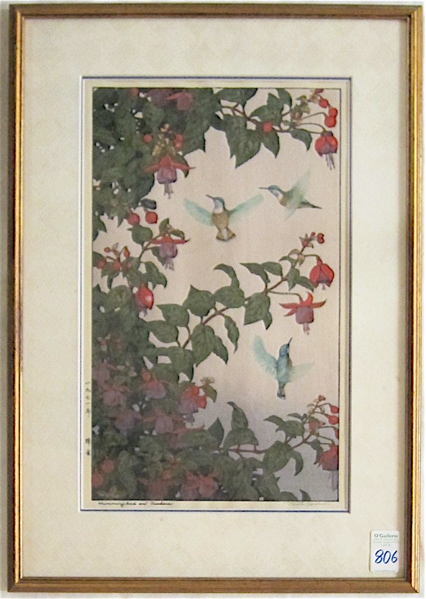 Appraisal: TOSHI YOSHIDA COLOR WOODCUT Japanese - Titled Hummingbird and Fuchsia