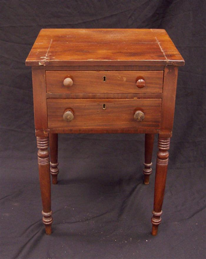 Appraisal: Two drawer mahogany drawer sewing stand fitted interior in top