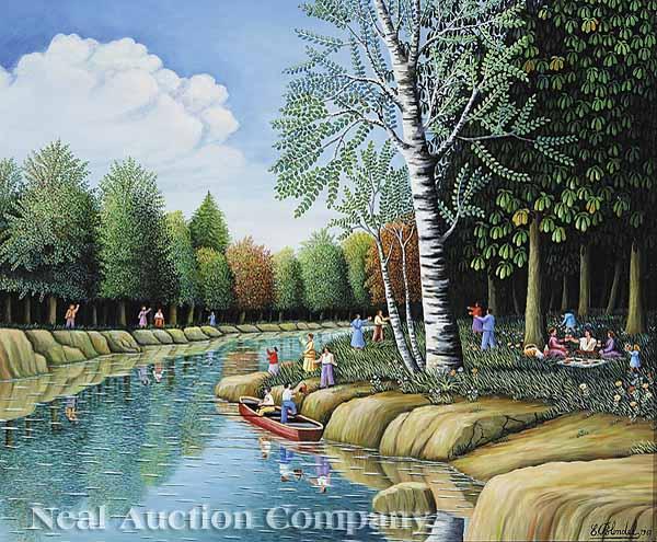 Appraisal: Emile Blondel French - Picnic By the River oil on