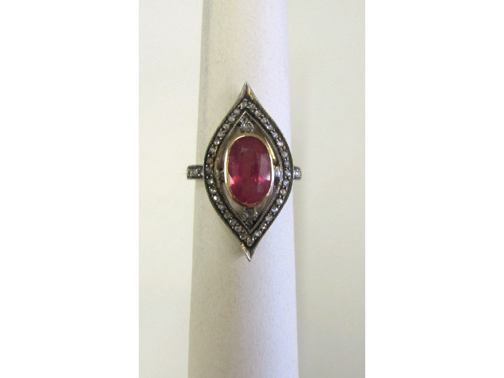 Appraisal: Georgian gold ruby and diamond set dress ring of horizontal