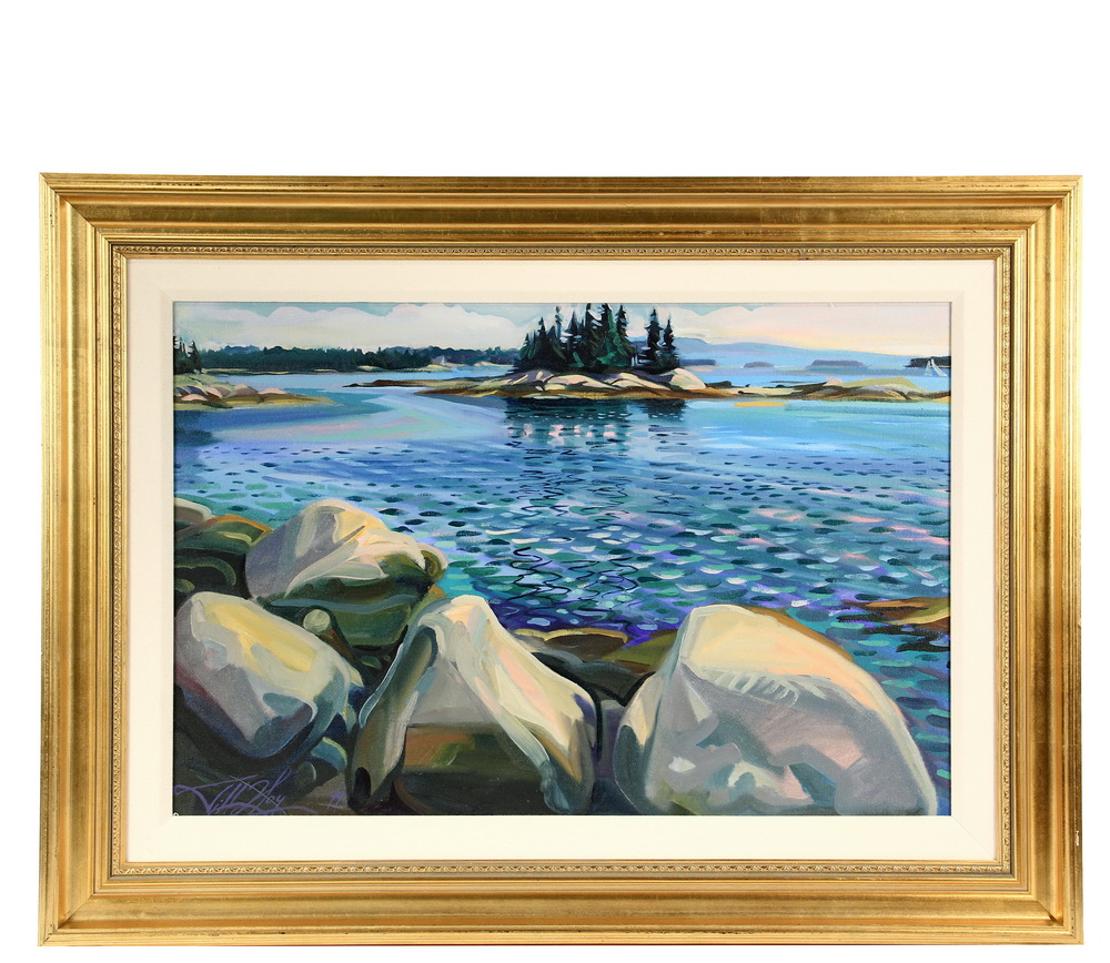 Appraisal: JILL HOY Contemporary Stonington Maine - Twin Boulders oil on