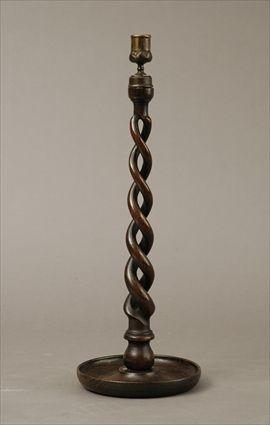 Appraisal: English Oak Open Barley-Twist Candlestick in in diam