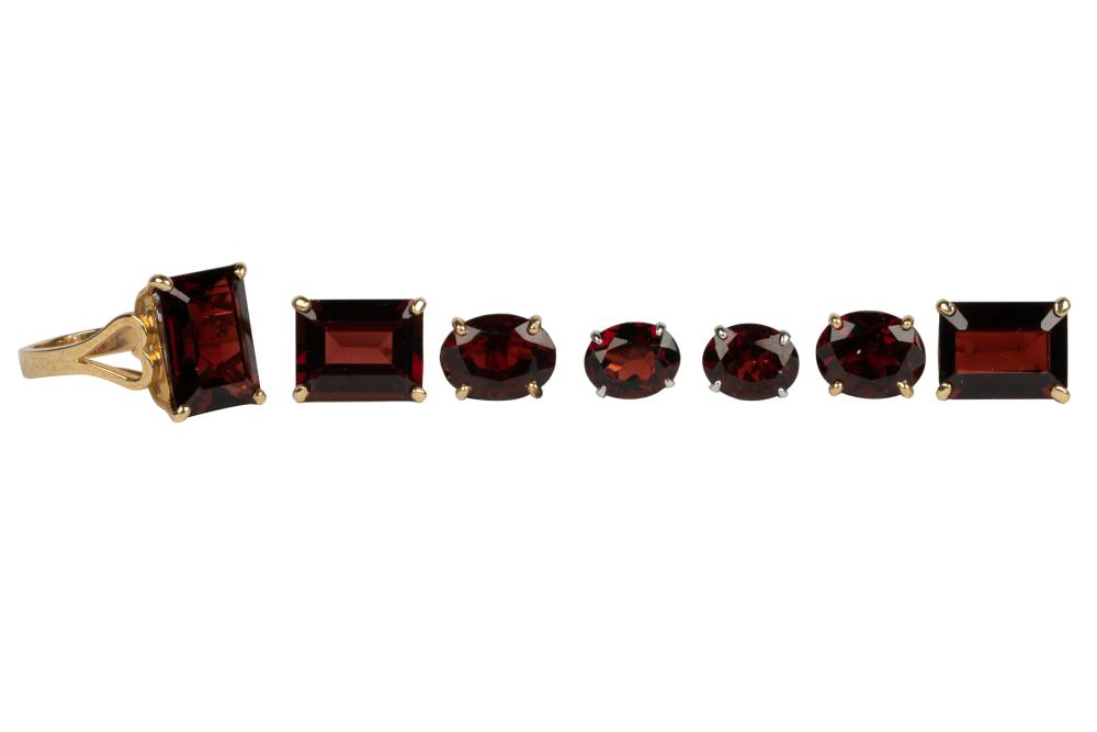 Appraisal: GROUP OF KARAT GOLD GARNET JEWELRYthe ring centering one rectangular