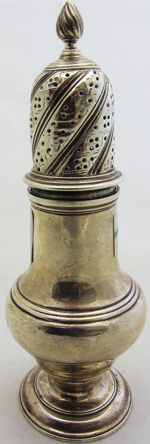 Appraisal: A late George II silver baluster shaped sugar caster by