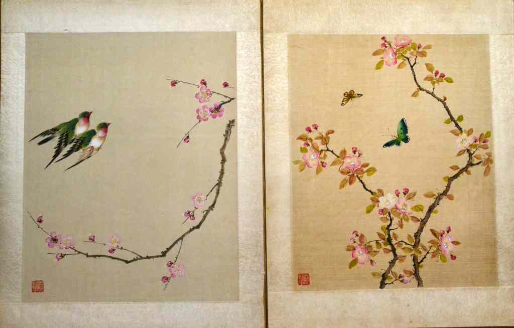 Appraisal: Chinese Qing Watercolor Paintings On SilkFinely painted to depict birds