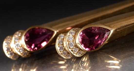 Appraisal: Pair of lady's K yellow gold diamond and pink tourmaline