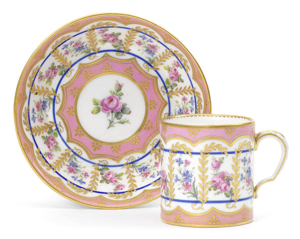 Appraisal: A S vres pink-ground cup and saucer circa Gobelet 'litron'