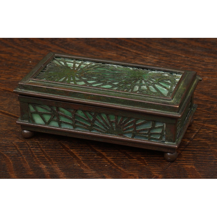 Appraisal: Tiffany Studios stamp box bronze with a pine needle pattern