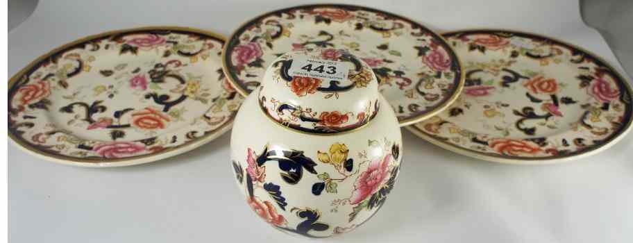 Appraisal: Masons Madalay Ginger Jar Cover and three dinner Plates