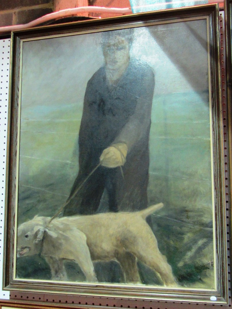 Appraisal: Helen Stutchbury woman with dog oil on canvas