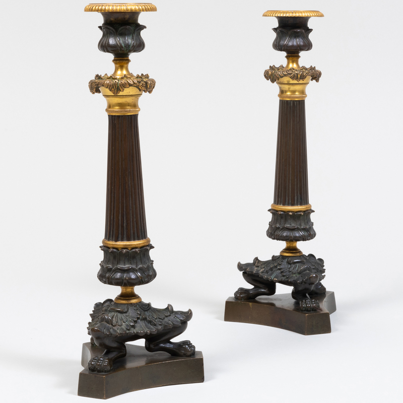 Appraisal: PAIR OF GEORGE IV PATINATED AND PARCEL-GILT CANDLESTICKS x x