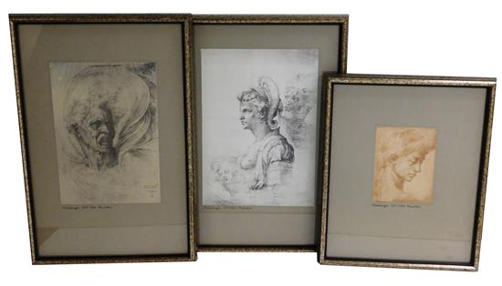 Appraisal: After Michelangelo Buonarroti Italian - three reproduction prints depicting head