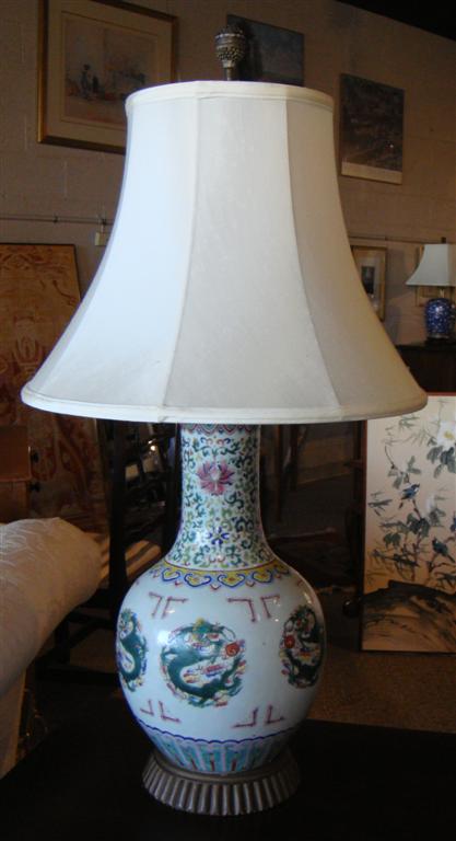 Appraisal: CHINESE FAMILLE ROSE VASE MOUNTED AS A LAMP h in