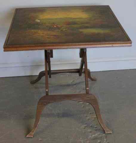 Appraisal: Folding Table With Oil Painting of Hunt Scene Nice quality