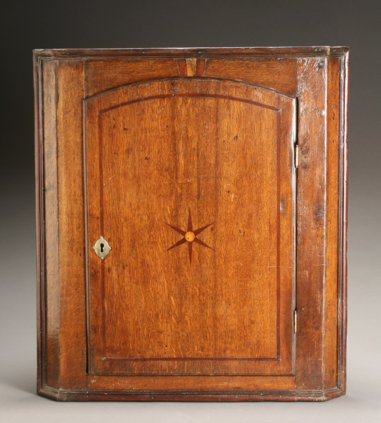 Appraisal: George III Inlaid Oak Hanging Corner Cabinet Last Quarter th