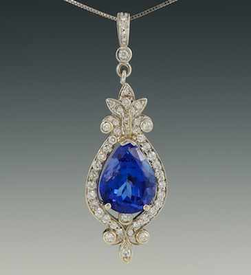 Appraisal: A Lades' Diamond and Tanzanite Pendant k white gold pendant