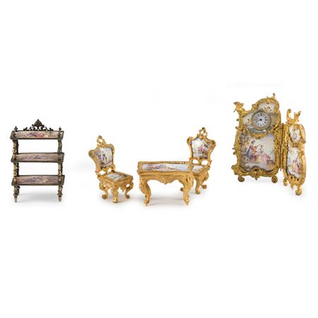 Appraisal: Group of Vienna Gilt-Bronze and Gilt-Metal Enameled Miniature Articles Estimate