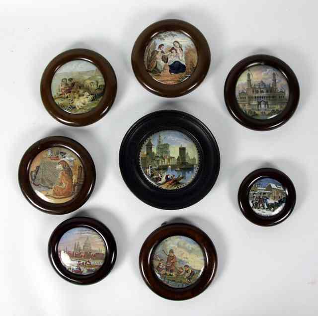 Appraisal: A collection of eight framed pot lids including High Life