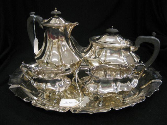 Appraisal: Sheffield Silverplate Tea Coffee Service footed classical form oval tray