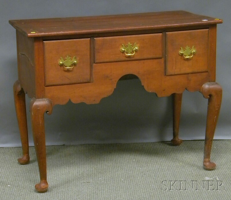 Appraisal: Red-stained Queen Anne Pine and Maple Lowboy highboy base legs