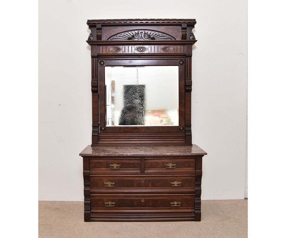 Appraisal: Victorian Walnut Dresser Victorian walnut dresser circa with beveled glass