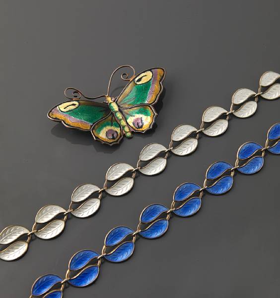 Appraisal: A collection of enamel and silver jewelry signed David Anderson