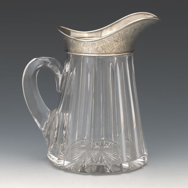 Appraisal: WILCOX STERLING AND CRYSTAL PITCHER x Crystal pitcher with handle