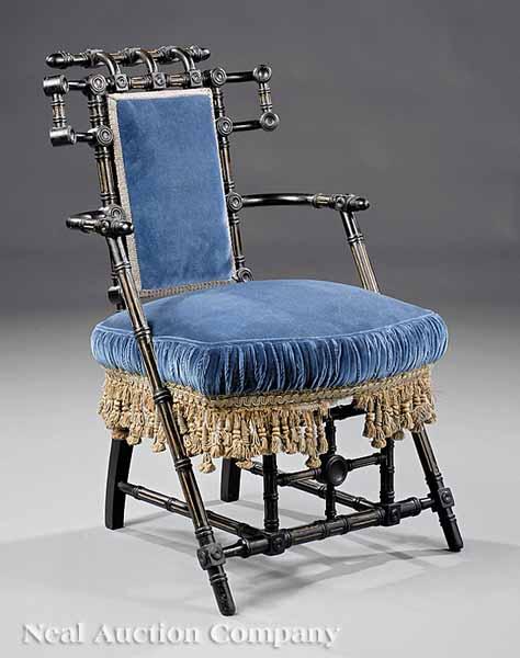 Appraisal: An American Neo-Grec Ebonized and Gilt-Incised Armchair late th c